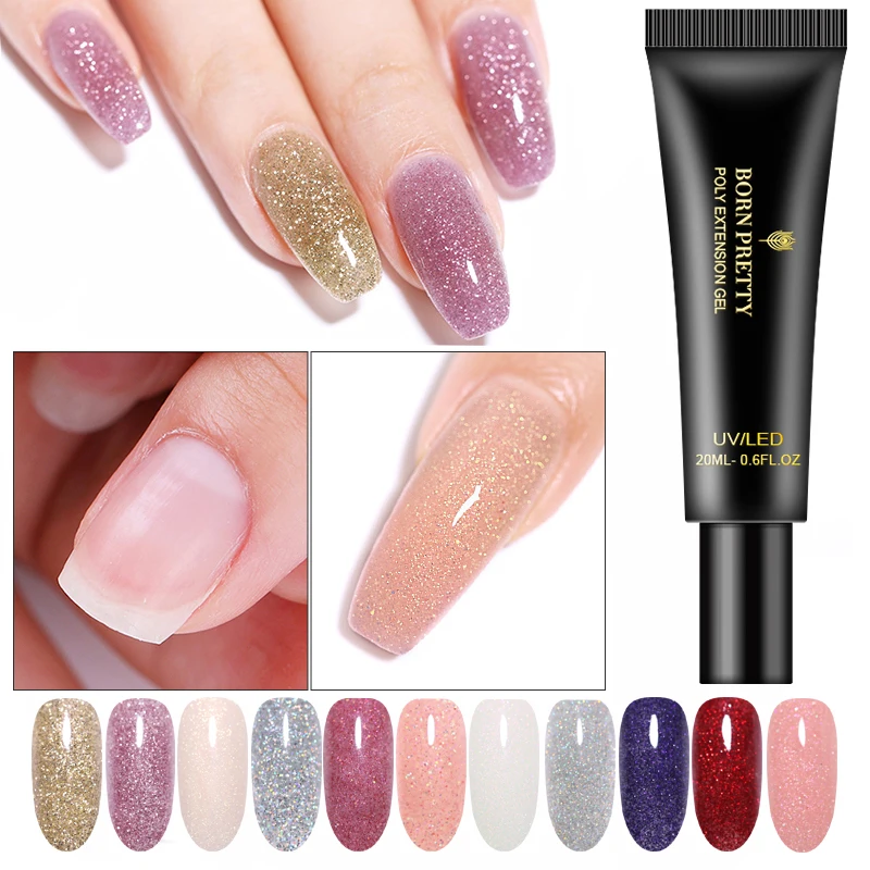 

BORN PRETTY 20ml Poly Extension Gel Glittery Extend UV Quick Building Gel Varnish Nail Finger Extension Nail Art Extension