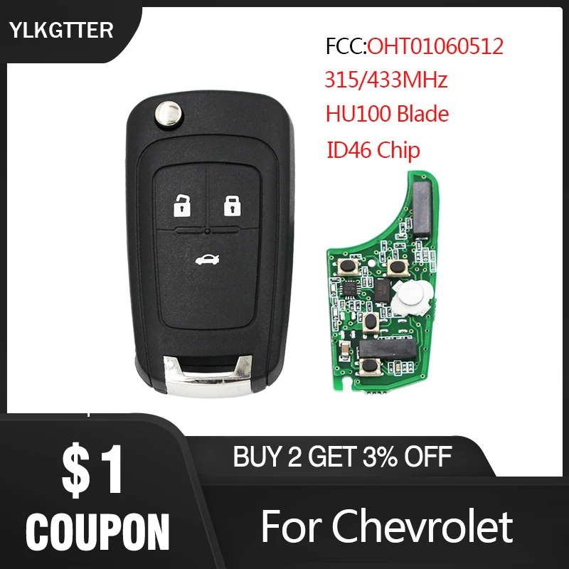 YLKGTTER 315MHz/433MHz Remote Key Fit for Chevrolet Aveo Cruze Malibu Sail Spark with 3 Buttons ID46 Chip Door Lock Controller | Автомобили