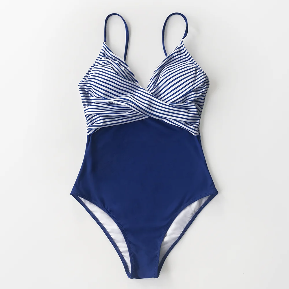 CUPSHE, синий и Полосатый Цельный купальник с v-образным вырезом, женский сексуальный купальник с мягкими бретельками, монокини, пляжный купальный костюм, купальник