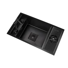 

Kitchen Stainless Steel Single-groove Foldable Faucet Nano Sink with Cup Washer Black Sink 60x40cm Multifunction Kitchen Sink