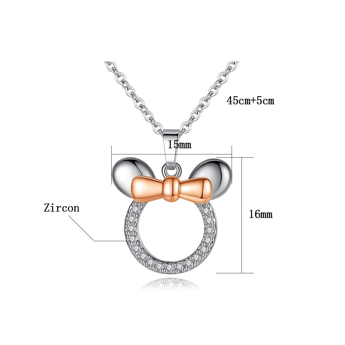 Fashion Cute Mickey Minnie Pendant Necklaces earring set for Women Cartoon Rose Gold and Zircon Dream Love jewelry set