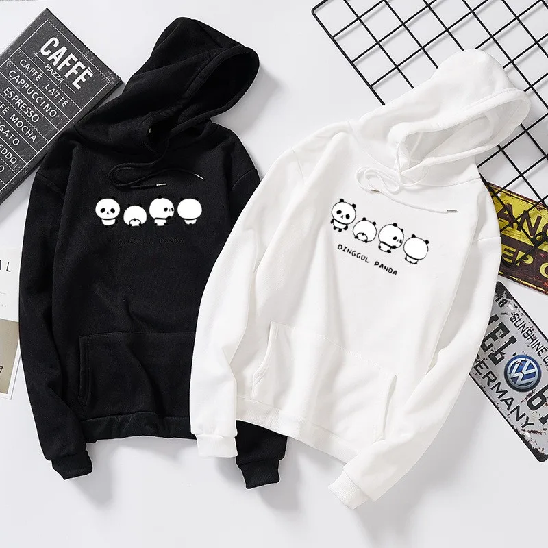 

2020Harajuku black and white panda funny women's hoodie autumn and winter simple versatile cute comfortable loose loose pullover