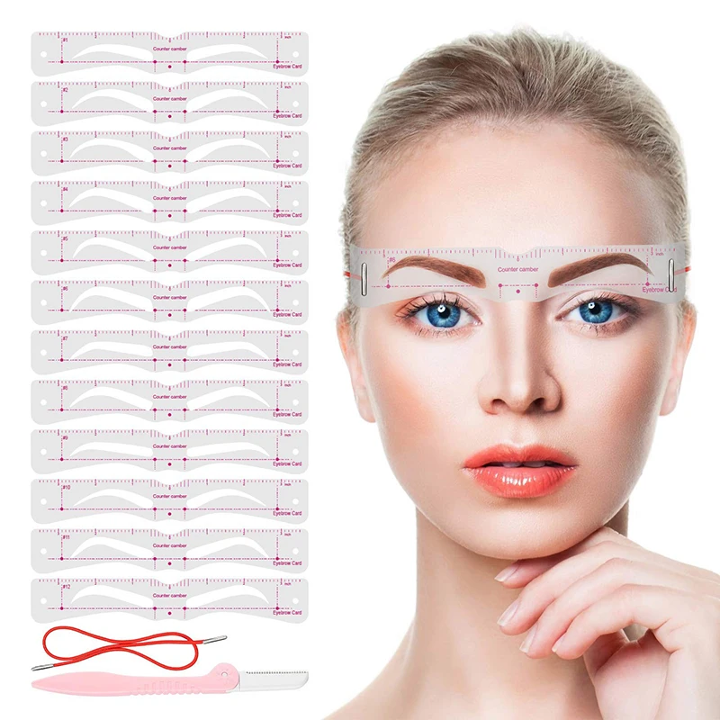 12Styles/set Reusable DIY Eye Brow Drawing Guide Styling Shaping Grooming Template Card Easy Makeup Eyebrow Stencil Set | Красота и