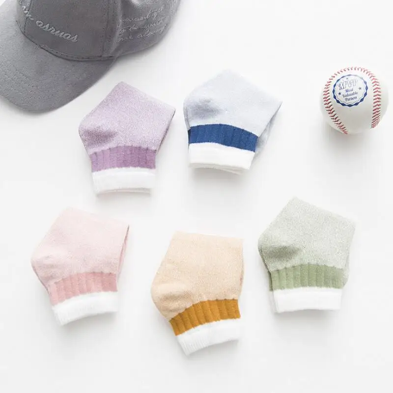 Girls Solid Cotton Marled Ankle Socks White Cuff Women Candy Colors Crew Socks Warm Winter Socks Ladies Short Socks 5 pairs/lot