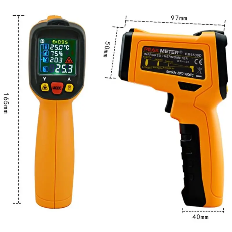 PEAKMETER PM6530D цифровой лазерный инфракрасный термометр гигрометр k-тип УФ-светильник электронный датчик температуры измеритель влажности o