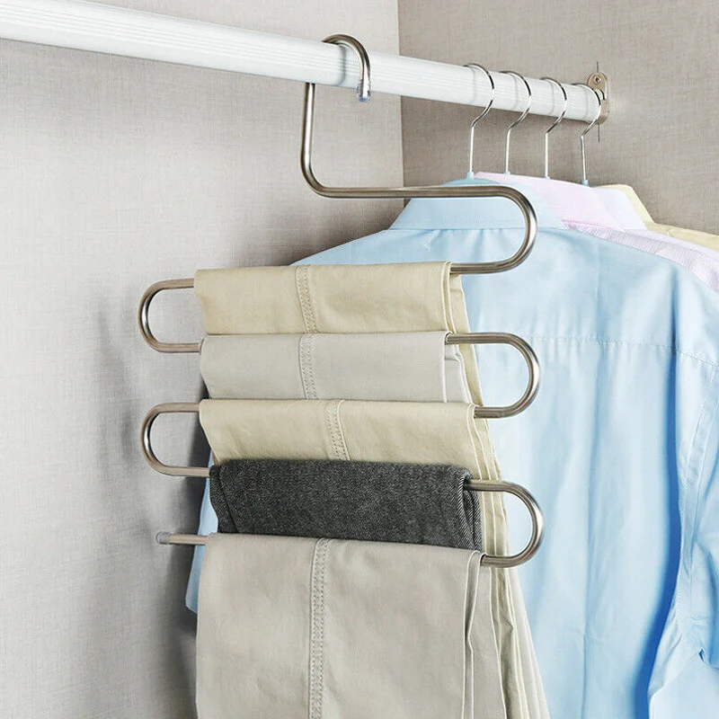 

Multi Layers Pants Hangers S-Shape Closet Storage Space Saving for Trousers Home Room LB88
