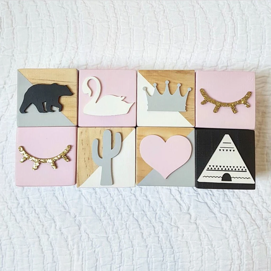 3Pcs Large Solid Wood Cubes Paint Baby Pet Toy DIY Craft Blocks Cube for Home Tabletop Wall Room Cafe Decor Ornament