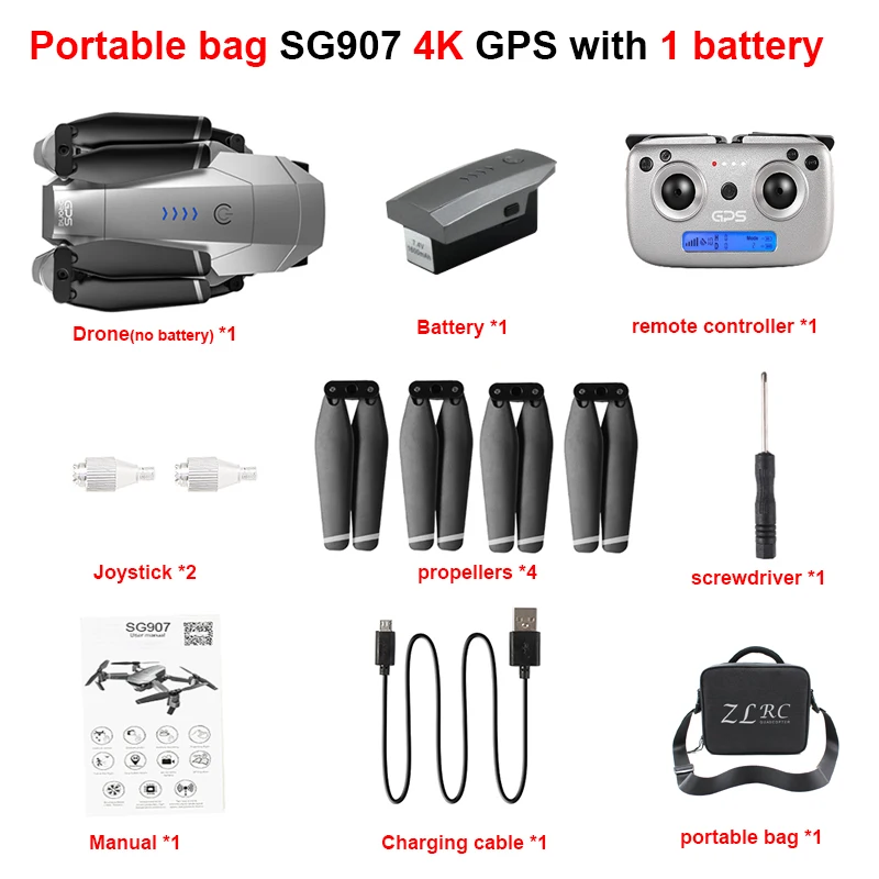 SG907 4K bag SSTI-VSG SG907 Pro gps Дрон Квадрокоптер с HD двойной камерой 4 K/1080 P 5G Wifi FPV следуя за мной профессиональные радиоуправляемые дроны Vs SG907 - Цвет: SG907 4K bag