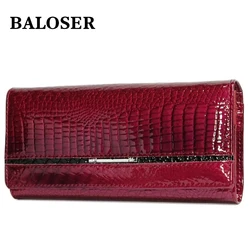 BALOSER Women's Luxury Genuine Leather Wallet Bifold Long Zipper Credit Card ID Holder Purse Mobile Phone Bag