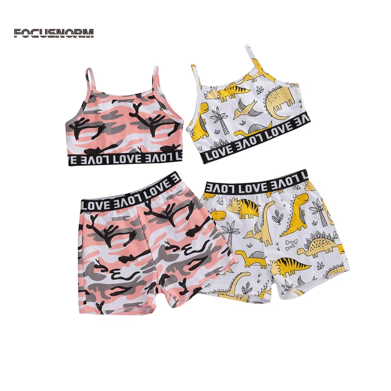 От 1 до 5 лет летние комплекты одежды для маленьких девочек Камуфляжный Топ без