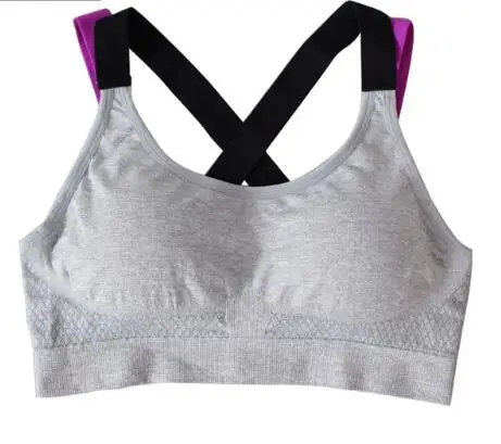 Sports Bra Full Cup Breathable Top Shockproof Cross Back Push Up Workout Bra For women Gym Running Jogging Yoga Fitness Bra grey(with pad)