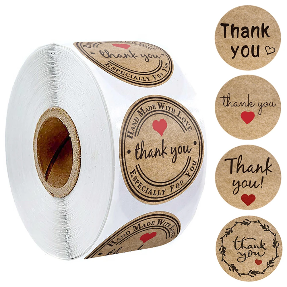 100 Thank You 2" Sticker Natural Kraft Paper Seals Handmade with love for you 