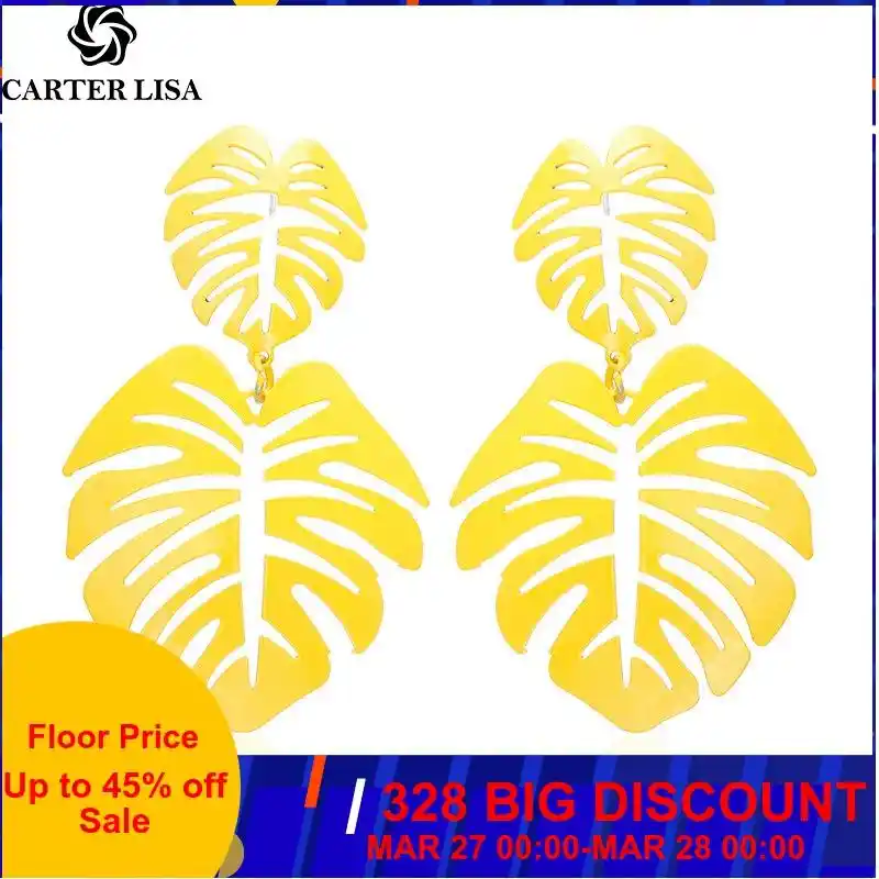 Carter lisa 2019 brincos de moda coreana metal a céu aberto folhas balançar brincos de gota para mulher plant statement earings jóias