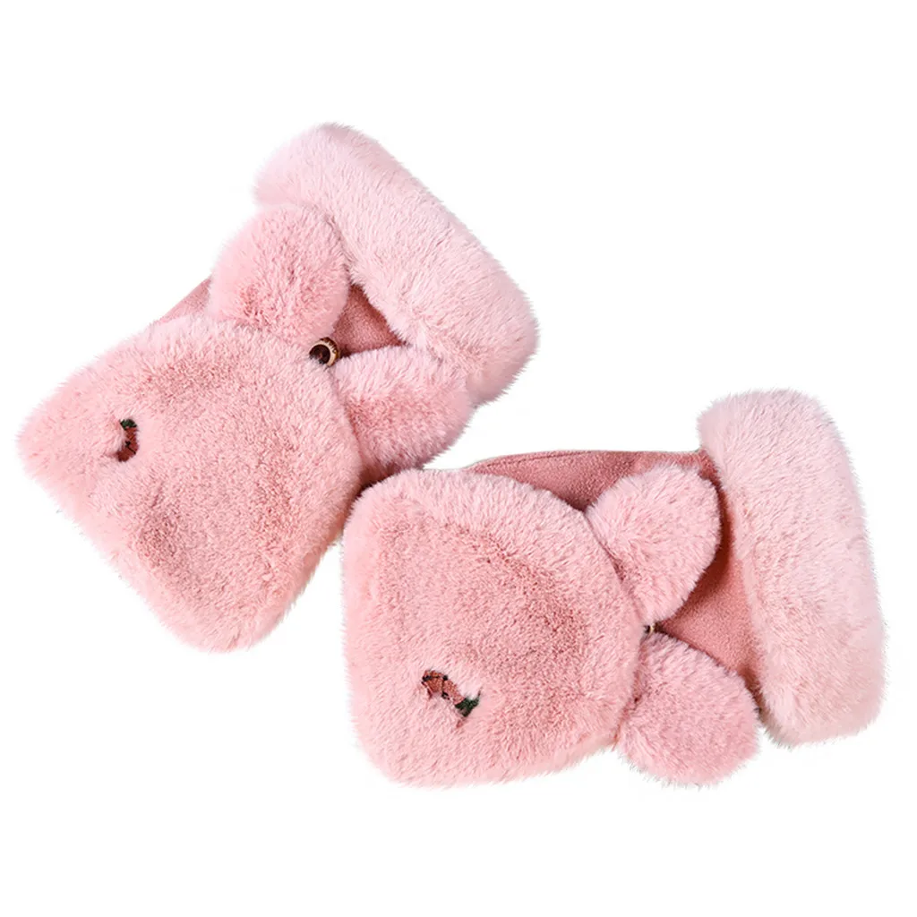 Новинка, однотонные зимние перчатки, женские перчатки, варежки, уличные, половина звонка, утолщенные, варежки, перчатки для девочек, перчатки, варежки - Цвет: pink