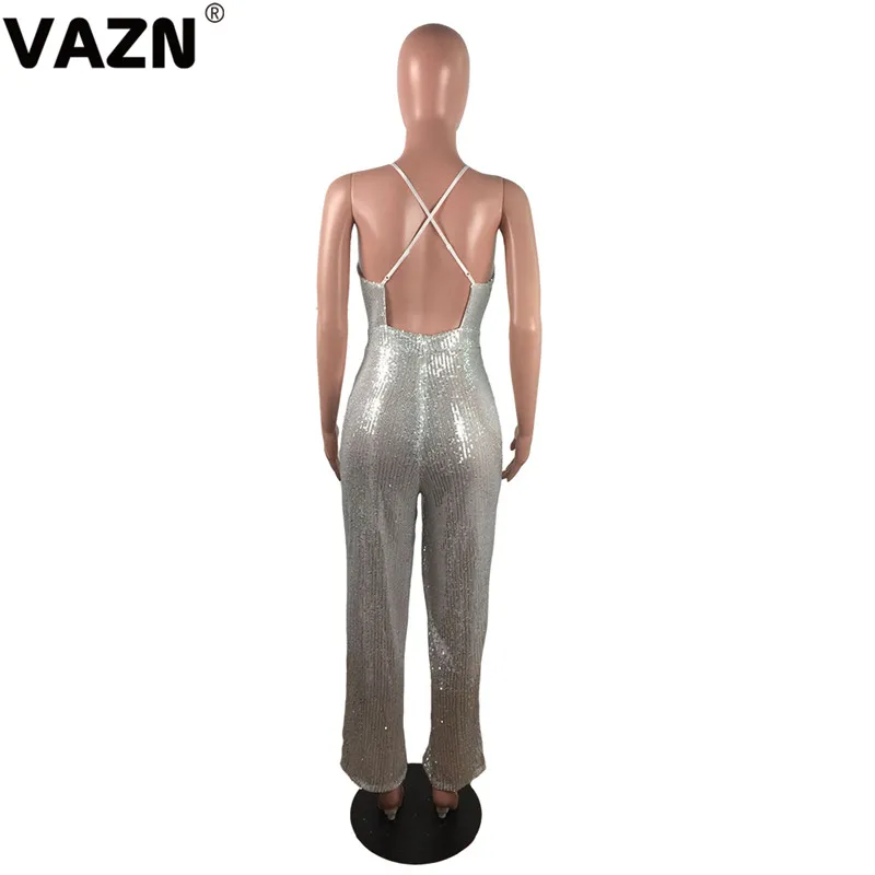 VAZN JLX8915 шикарный дизайн летний сексуальный женский белый junmpsuit с глубоким v-образным вырезом без черных сливеров комбинезон светильник сексуальный клубный комбинезон