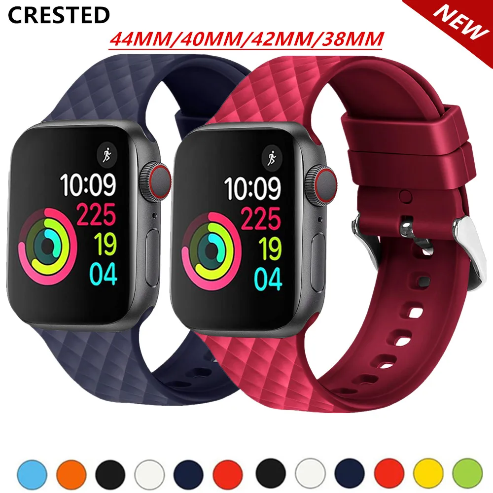 Ремешок силиконовый для Apple watch band 5 44 мм 40 браслет iwatch 42 38 4 3 2 1 с алмазным