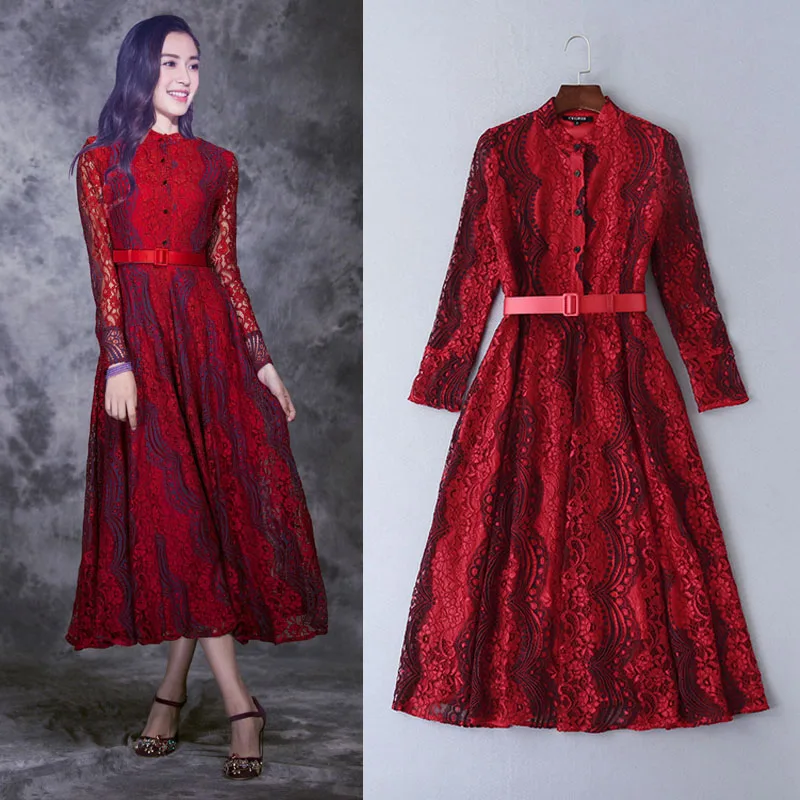 Herfst Winter Mode Vintage Kant Maxi Jurk Elegante 2019 Vrouwen Party Lange Mouw Jurk Vestidos Robe Femme Herfst Winter Mode Vintage Kant Maxi Jurk Elegante 2019 Vrouwen Party Lange Mouw Jurk Vestidos Robe Femme