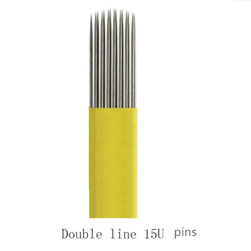 15U Double line 500 pcs Tips Permanent Microblading Makeup Eyebrow Flat Line Dual Tattoo Needles 9/15 // 17/19/21 and 15U / 17U / 19U / 21U - Габаритные размеры: 15U Double line