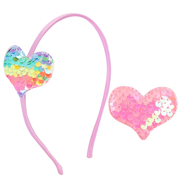 Herz Stirnband für Mädchen Süßigkeiten Farbe Pailletten Haarband Weihnachten Geburtstag Festival Geschenk Haarschmuck Set – Detail 4