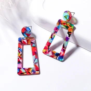 

BICUX Fashion Korean Statement Acrylic Long Drop Earrings for Women Elegant Geometric Leopard Dangle Earring 2020 Modern Jewelry