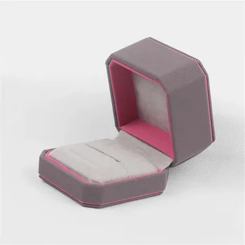 

High grade faux leather rings box Velvet purple Valentine's Day Gift storage box Jewelry box Classic octagonal Ring box