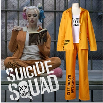 

New Halloween Carnival Party Birds of Prey Suicide Squad Harley Quinn Cosplay Costume Women Yellow Top Pants Set Prison Uniform