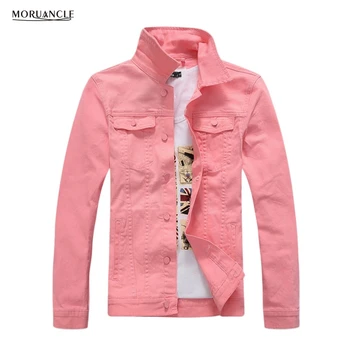 

MORUANCLE Fashion Men's Denim Jackets Slim Fit Spring Autumn Jeans Jacket Pink Red Turn Down Collar Outwear Size M-4XL