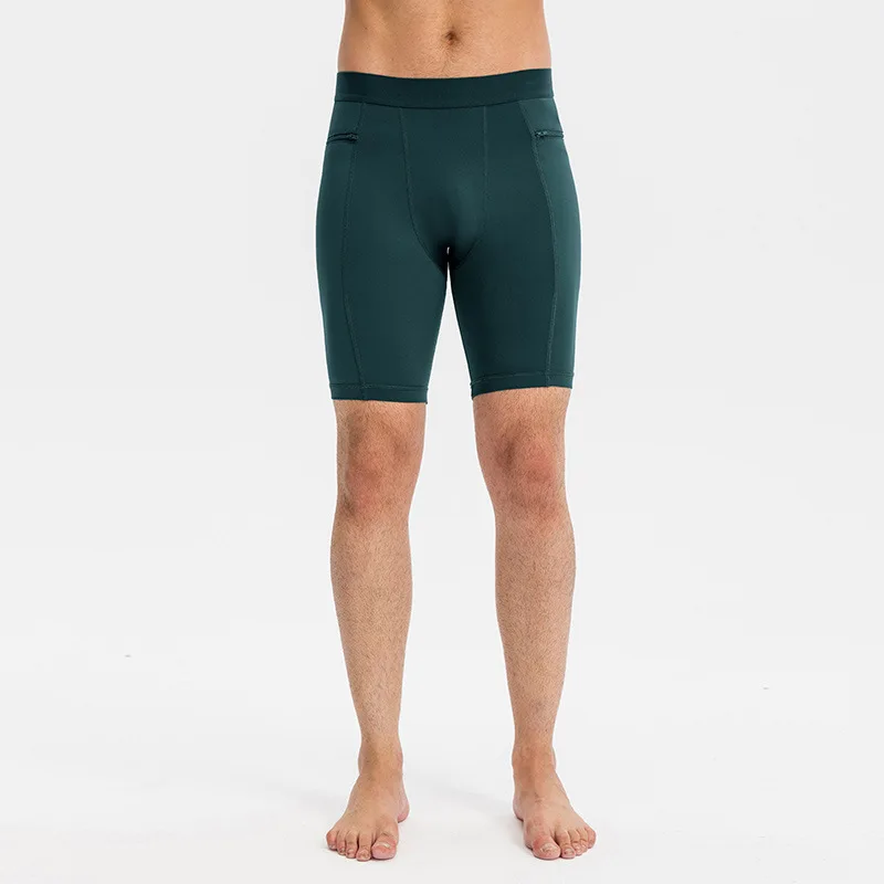 Sports Shorts Men Tight Stretch Fitness Shorts Zip Pocket PRO Stretch Sweat Dry Running Trousers Riding Trousers Beach Pant