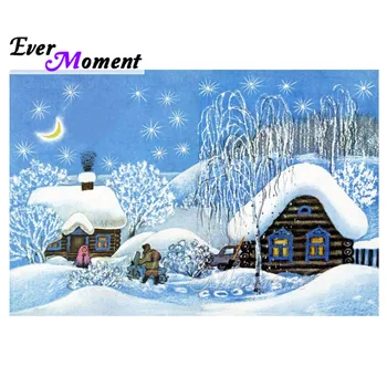 

Ever Moment Diamond Painting Cross Stitch Snow Tree House Moon Star Full Square Drill Rhinestone Diamond Embroidery 3F2274