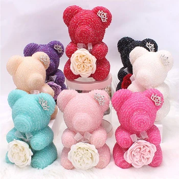 

2020 Dropshipping Glittering Crystal Diamond Austin Rose Bears With GiftBox Christmas Valentines Day Birthday Gifts