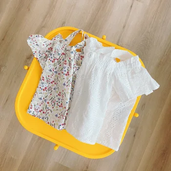 

Girls' Off-Shoulder Blouse Summer 2020 Small Children's All-match Fashion BabyTop with Narrow Straps