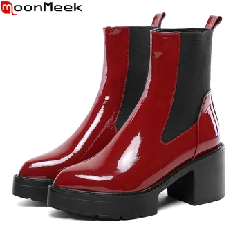 

MoonMeek big size 34-43 fashion genuine leather boots round toe women ankle boots mixed colors autumn winter platform boots 2020