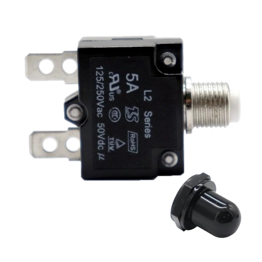 125/250V AC 50VDC 5A Switch Push Reset Button Circuit Breaker Overload Protector Swithc + Black Waterproof Cap