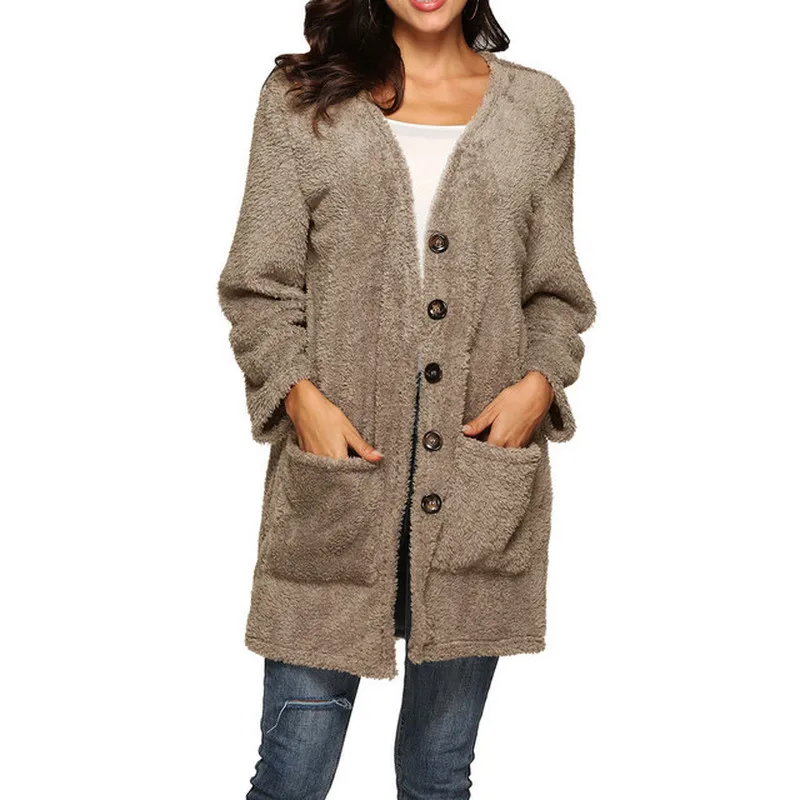 Зимнее женское пальто кардиган пальто с длинным рукавом v-образным вырезом Женская одежда жакет Harajuku Mujer Manteau Fourrure Femme 2019 Новинка Futerko