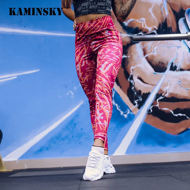 

Kaminsky Women Geometric Print Leggings Patchwork Sportswear High Waist Elastic Trousers Femme Workout Pant Legging Stripe S-XL
