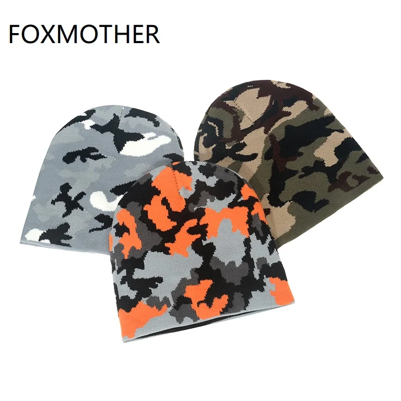 FOXMOTHER New Army Green Camouflage Beanies Hats For Women Mens Camo Winter Caps Warm 2021