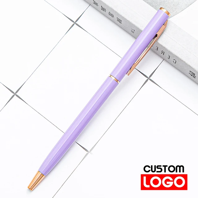 New Metal Ballpoint Pen Rose Gold Pen Custom Logo Advertising Ballpoint Pen  Lettering Engraved Name School&office Supplies Style 2-Violets