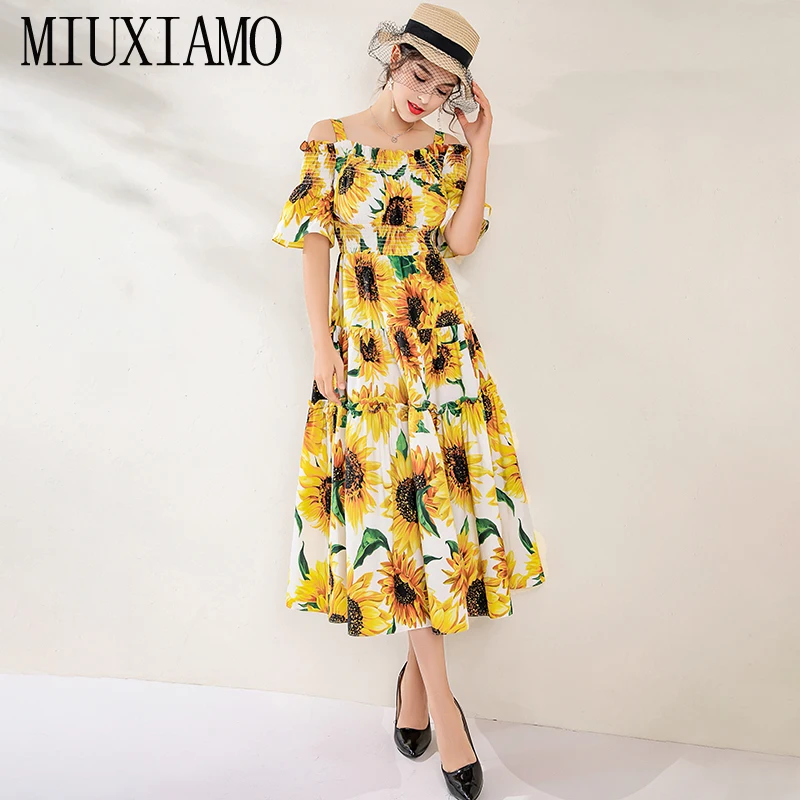 MIUXIMAO, высокое качество, осень и весна, платье, роскошное, винтажное, половина рукава, Подсолнух, принт, элегантное, Повседневное платье для женщин, Vestidos