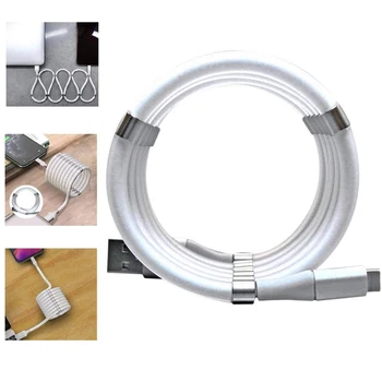 

1m Magnetic Absorption Nano Data Cable Easy Self- Fold USB 2.4A Fast Charging Charger Cord For Iphone TypeC and Micro