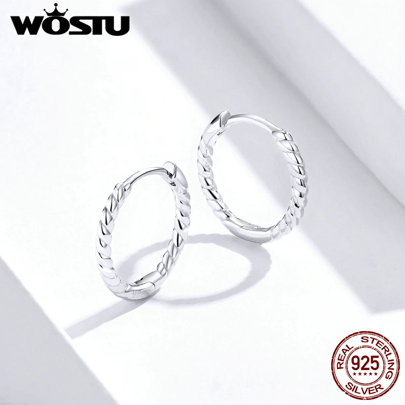 Женские круглые серьги кольца WOSTU большие из натурального серебра 925 пробы с