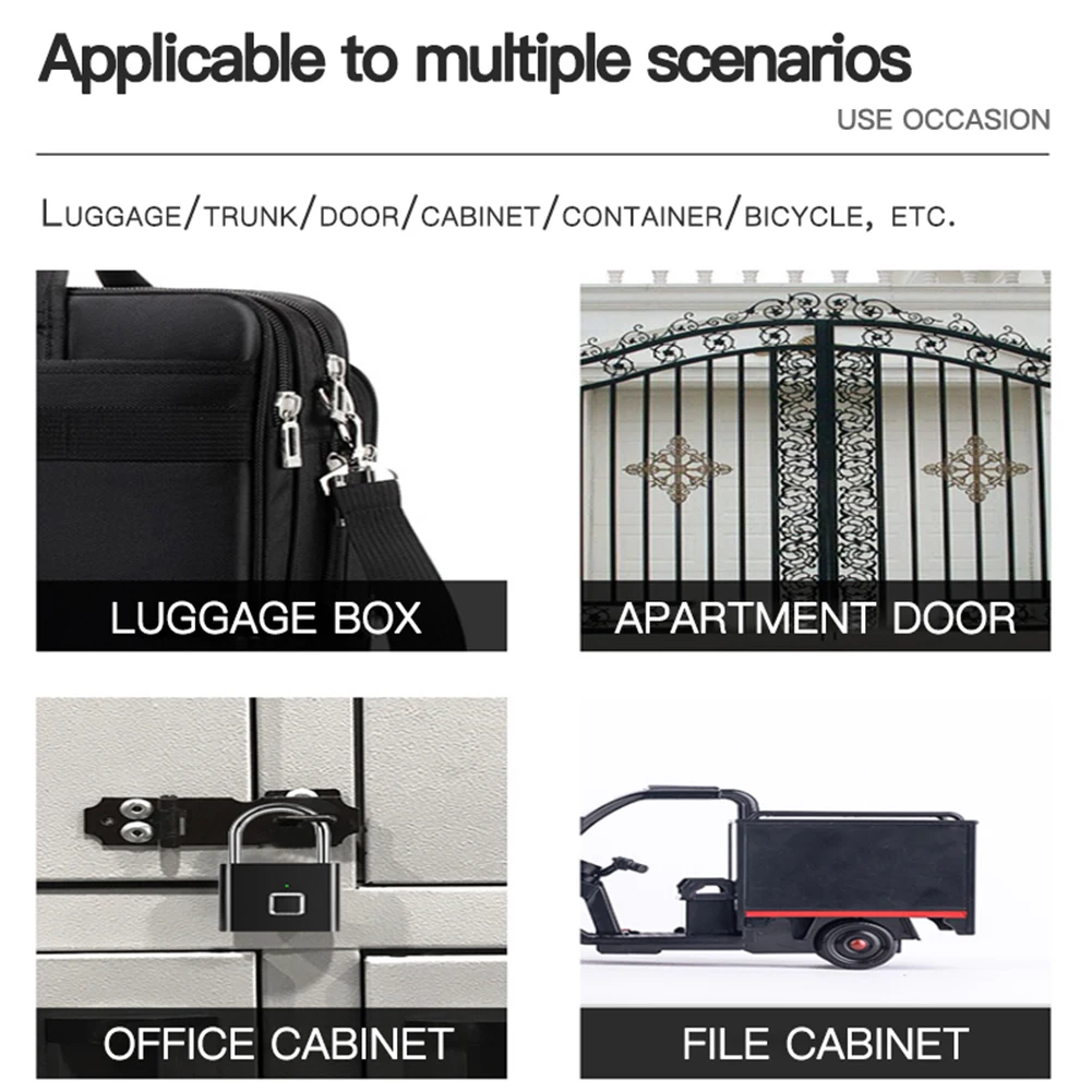 Smart Keyless Fingerprint Padlock Rainproof Zinc Alloy Security Keyless Rechargeable Door Lock Quick Unlock for Drawer Suitcase