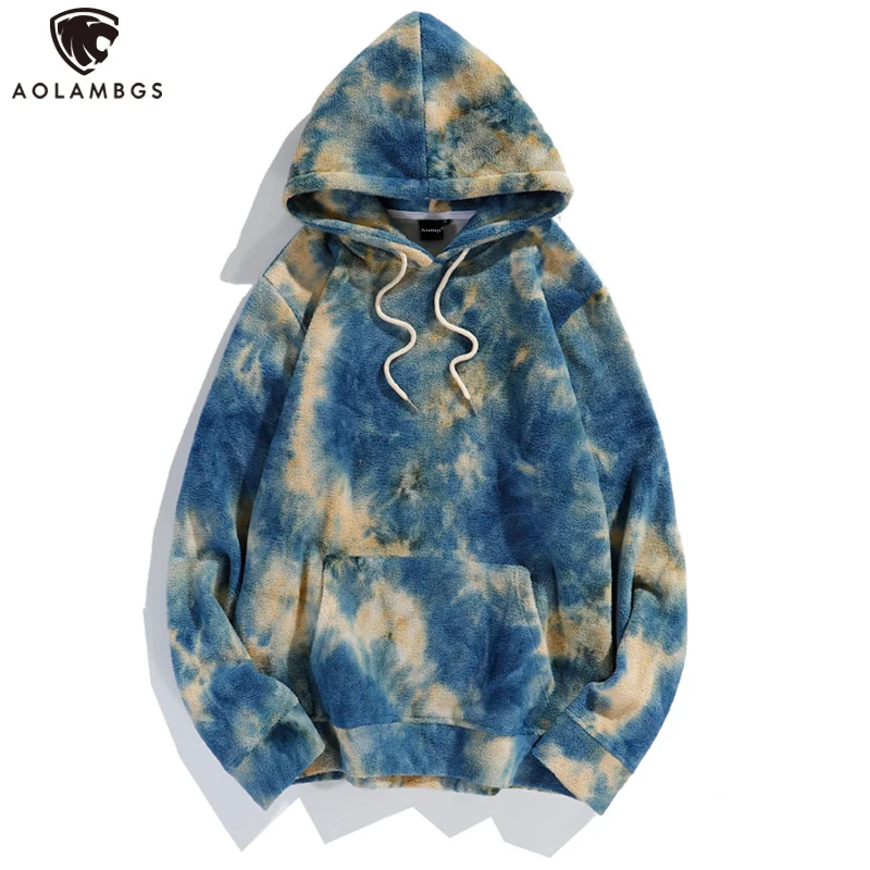 

Aolamegs Fleece Hoodies Men Tie-dyed Hooded Sweatshirt Fashion Casual Hoodie Woman Dress Couple High Street Oversize Pullover