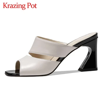 

Krazing pot limited customization natural leather peep toe strange high heels simple style solid young lady sandals women L16