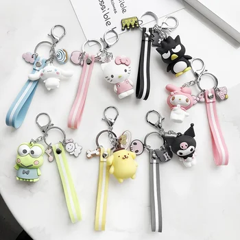

Cartoon Anime Hello Kitty Kuromi Pompom Purin KEROKERO Cinnamoroll Fur PompomKeychain For Women Key Chains Ring Bag Pendent D558