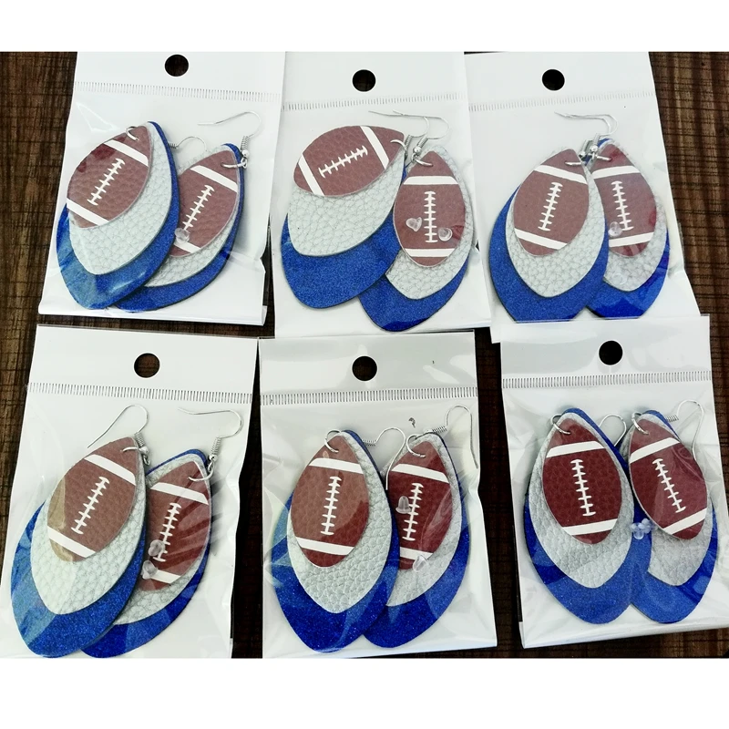 Цветные блестки бордовые блестящие 3D футбольные слои каплевидные Искусственные серьги из кожи блестящие Многослойные командные серьги