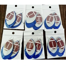 Цветные блестки бордовые блестящие 3D футбольные слои каплевидные Искусственные серьги из кожи блестящие Многослойные командные серьги