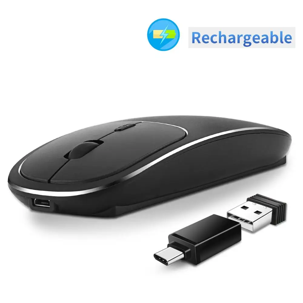 

Rechargeable Wireless Mouse Metal 2.4G Noiseless Click Optical Mouse With USB Receiver For Laptop Tablet Notebook