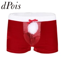 Красное Мужское нижнее белье с низкой посадкой, бархатное, рождественское, праздничное, блестящее, с блестками, с выпуклой сумкой, боксеры, шорты, сексуальное мужское нижнее белье, мужские трусы