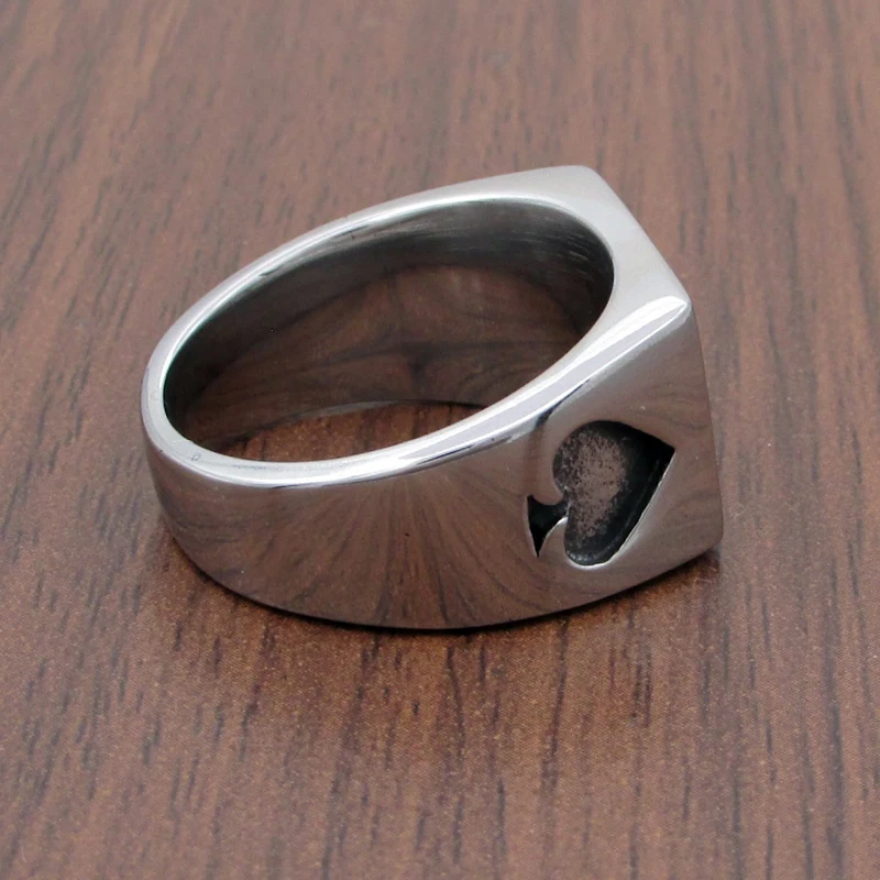 Punk Lucky Spade A Playing Card Ring 316L Stainless Steel Man's Fashion Letter A Rings Jewelry 2