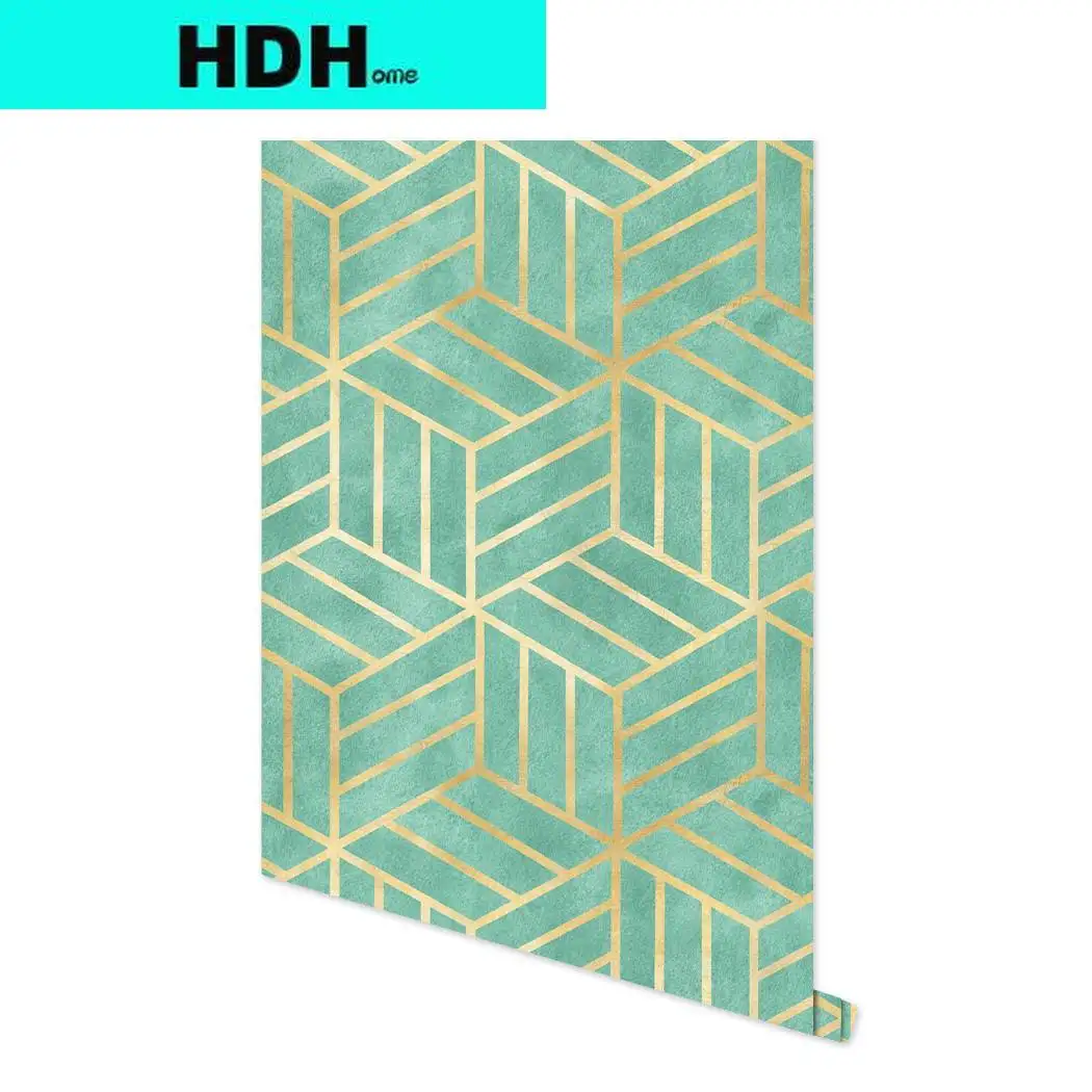 Hdhome Luz Verde e Geometria Ouro Descascado Hexágono Casca e Vara Papel de Parede Listras Verdes Auto Adesivo Papel de Parede Removível